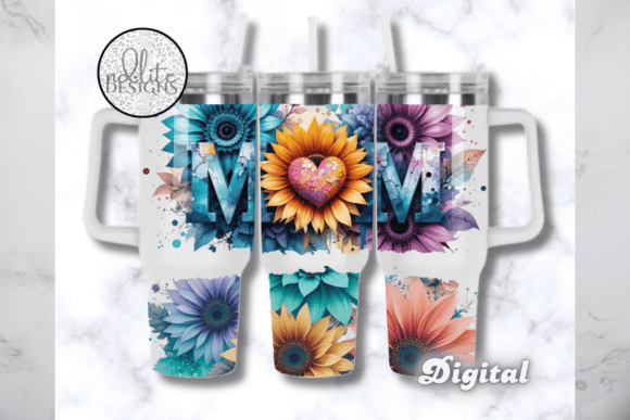 Mom Sunflower 40 Oz Tumbler Wrap Graphics