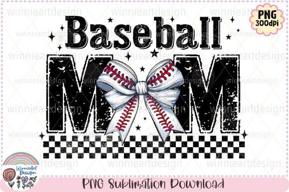 Retro Baseball Mom Checkered Trendy Bow Graphics and T-Shirt Designs